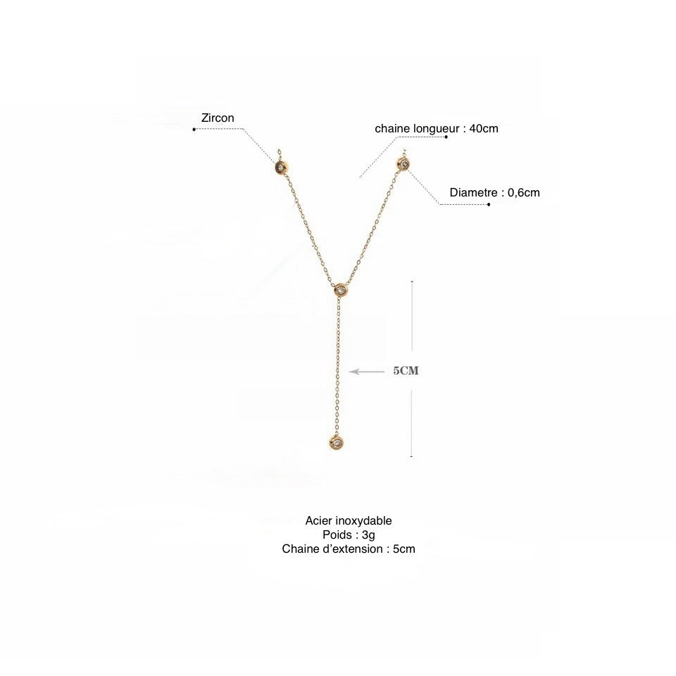 Miniature : description collier zircon chaine fine acier
