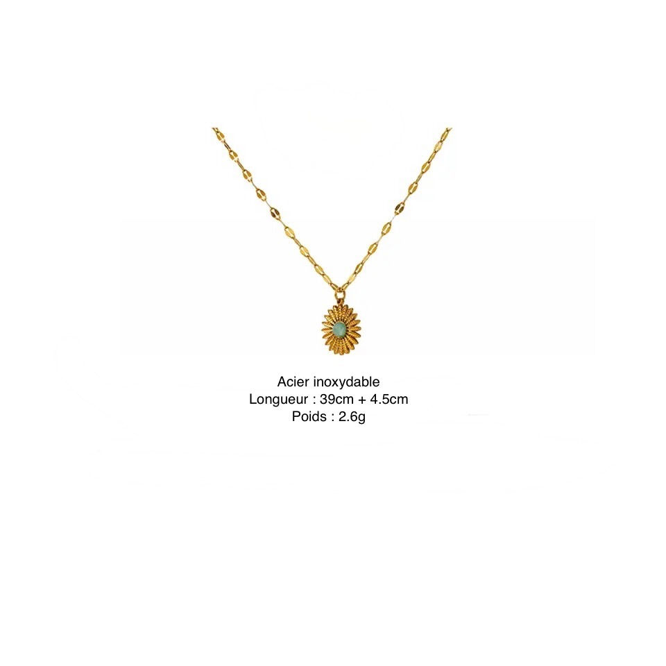 Miniature : Collier soleil pierre naturelle chaine acier