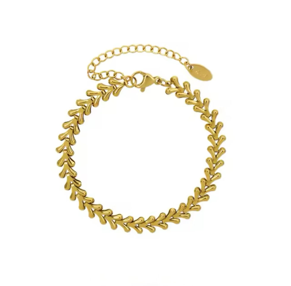 Bracelet maillons feuilles acier inoxydable