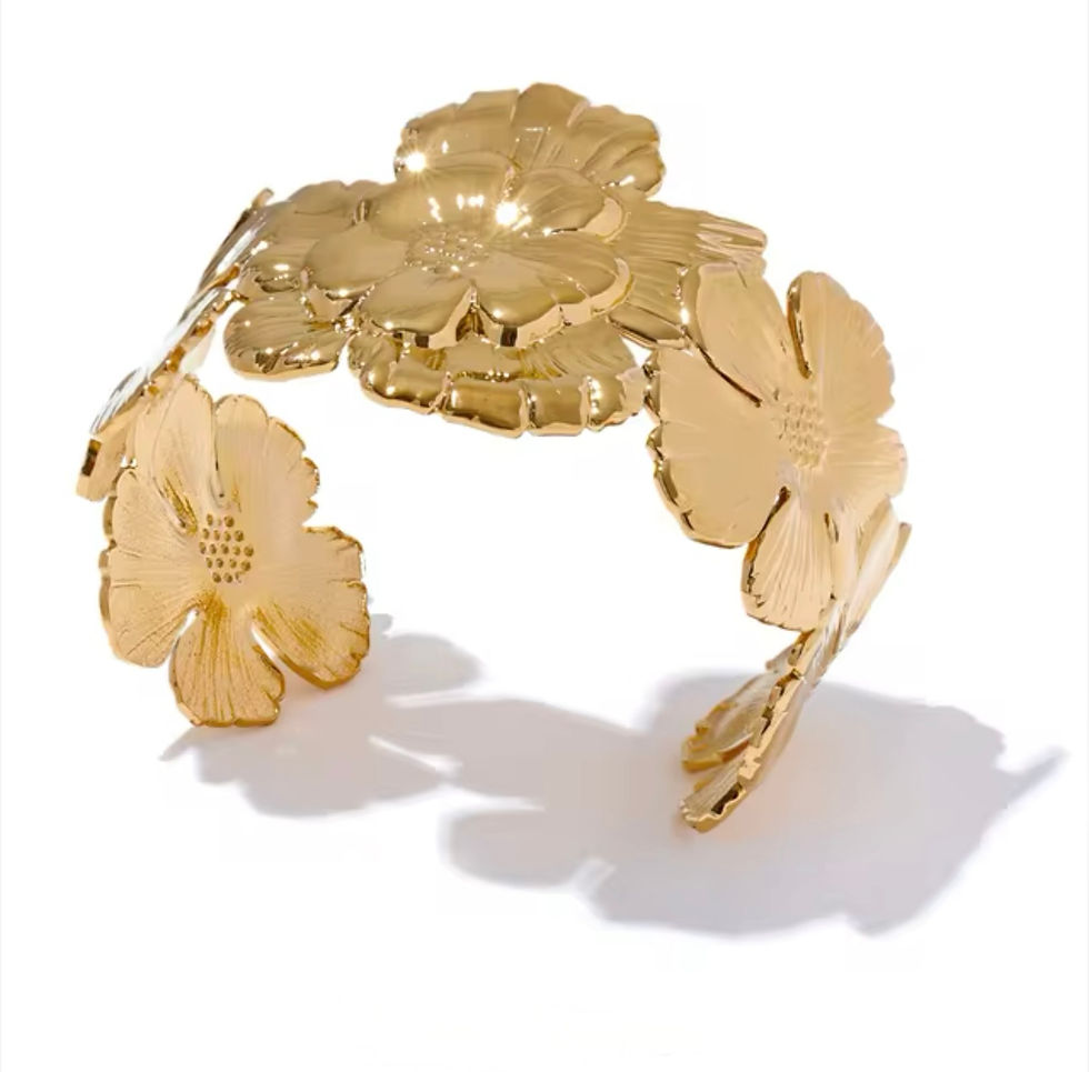 Bracelet jonc ronde des fleurs acier doré