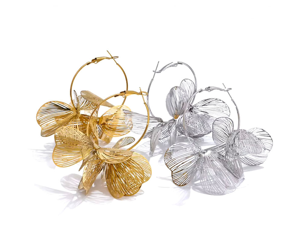 Miniature : boucle d'oreilles créole fleur dorée et argentée