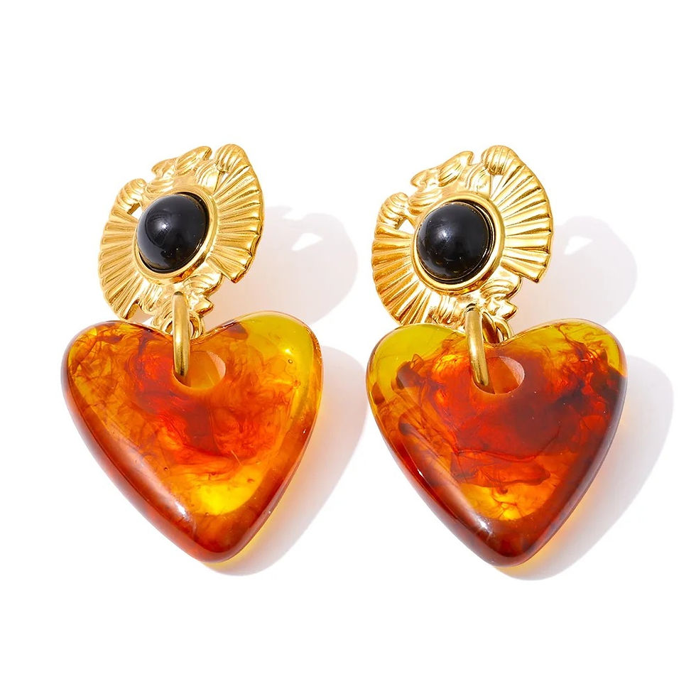 boucles d’oreilles Ambre cœur en résine ambrée