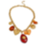 Miniature : collier charms doré en acier inoxydable avec pendentifs cœur, soleil et pierres en résine ambrée