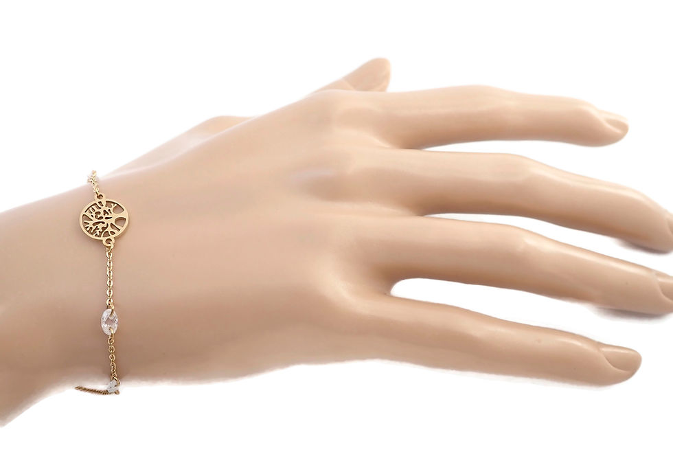 bracelet arbre de vie en acier inoxydable et pierre rose