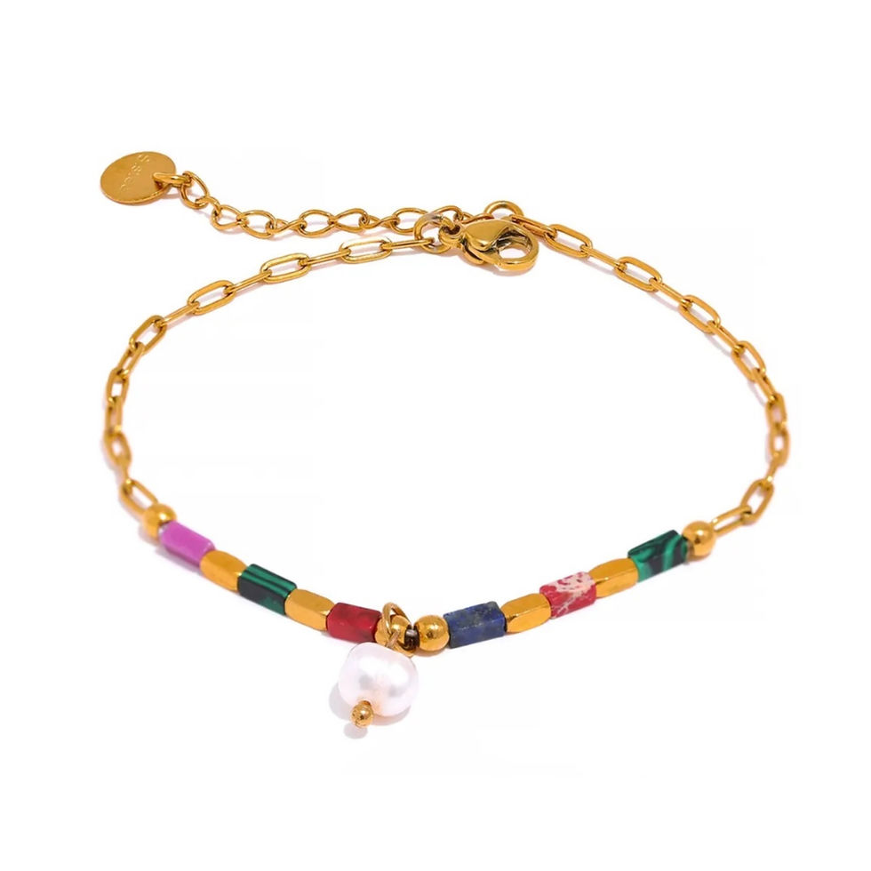 Miniature : Bracelet pierre naturelle colorée en acier inoxydable