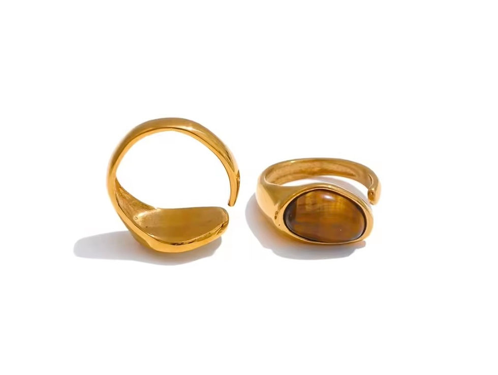 Miniature : Bague Elyna nacre et oeil de tigre en acier inoxydable