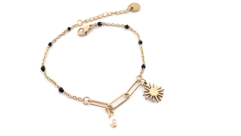 Miniature : Bracelet pampilles perles d'eau soleil et petites pierres noires