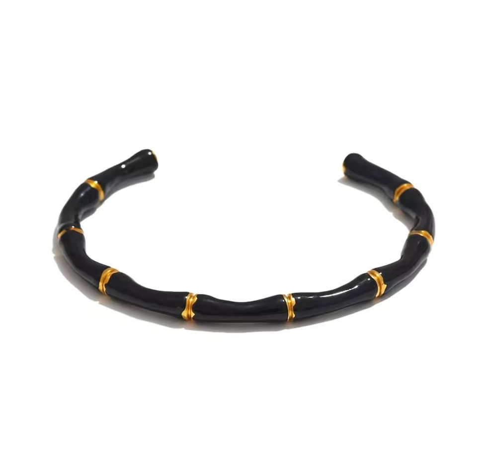 Miniature : bracelet jonc en émail noir et acier inoxydable