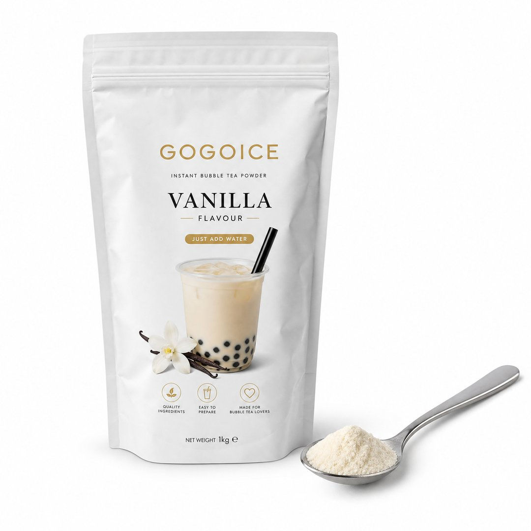 Saco stand-up pouch Gogoice Business com rótulo do Preparado em Pó para Bubble Tea baunilha