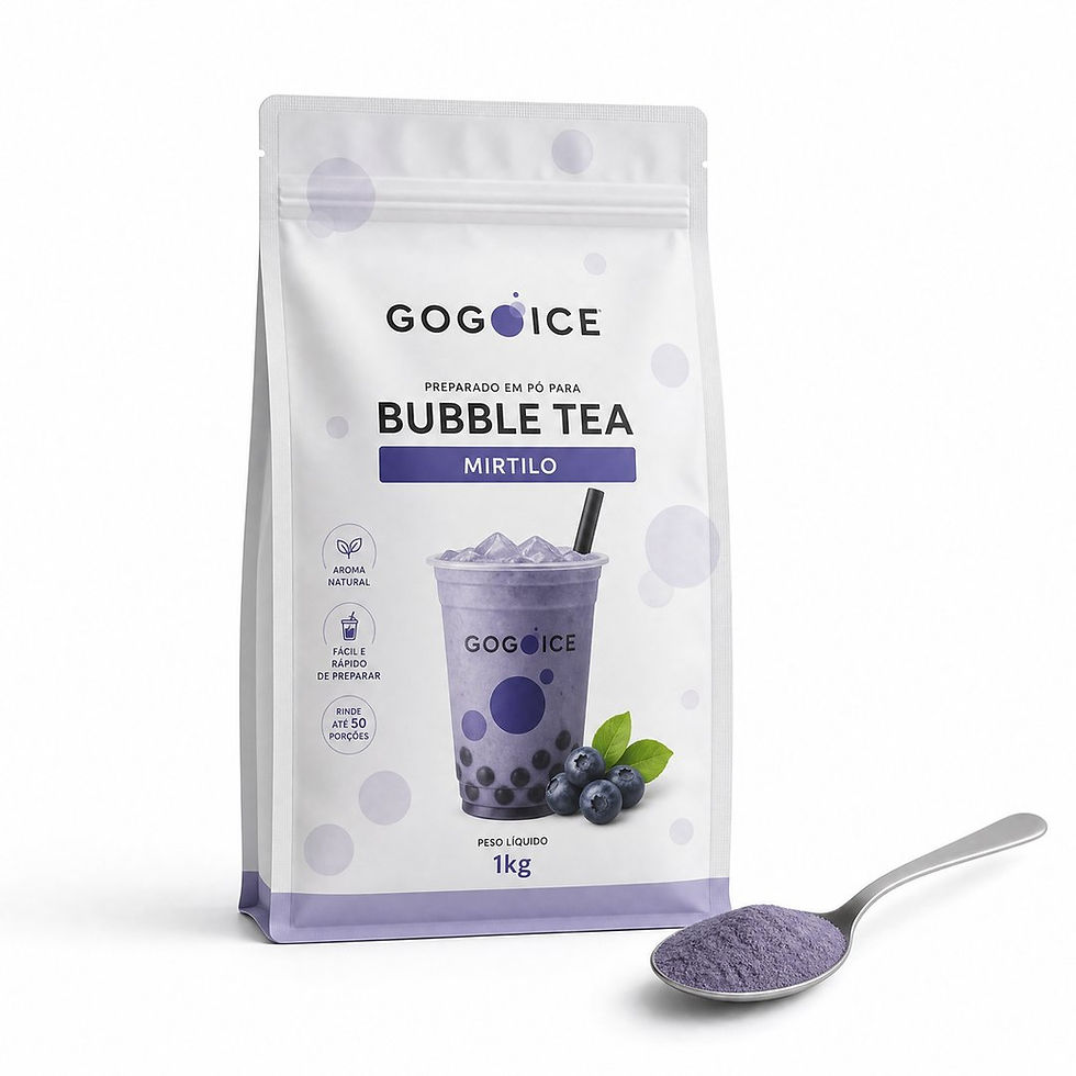 Saco stand-up pouch Gogoice Business com rótulo do Preparado em Pó para Bubble Tea mirtilo