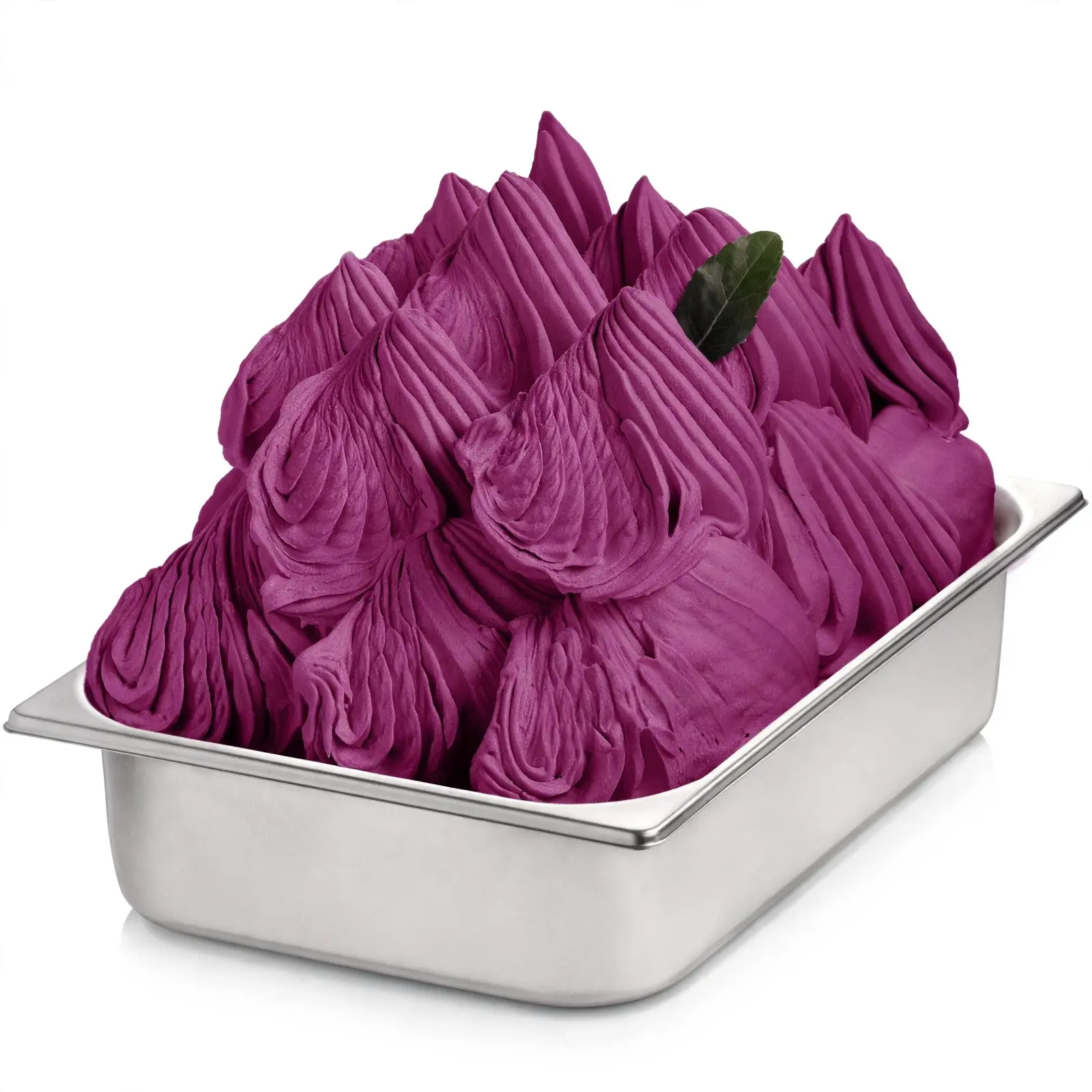 Cuba de inox com gelado artesanal de açaí sem açúcar com textura cremosa e folha de hortelã de decoração