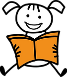 stick figure child reading a book