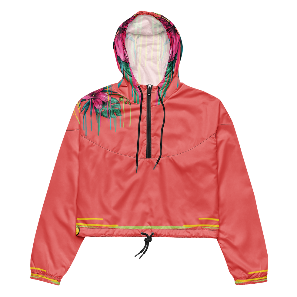 "Painted In Poison" Premium Cropped Windbreaker Salmon (Zippered)
