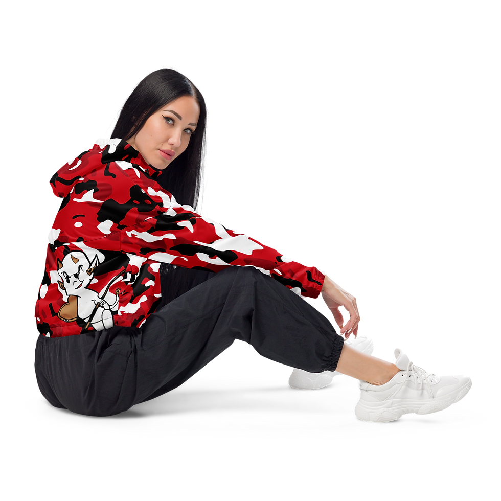 Thumbnail: Courageous Camo Roaring Red Womans Cropped Track Jacket