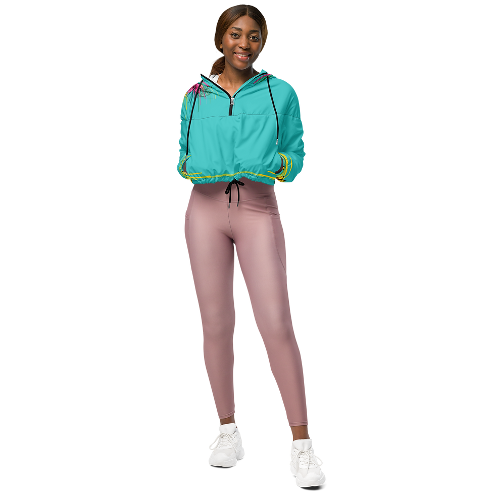 Thumbnail: "Painted In Poison" Premium Cropped Windbreaker Aqua Marine (Zippered) 