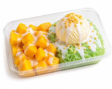 Mango Pandan Sticky Rice with Coconut Milk + Ice Cream