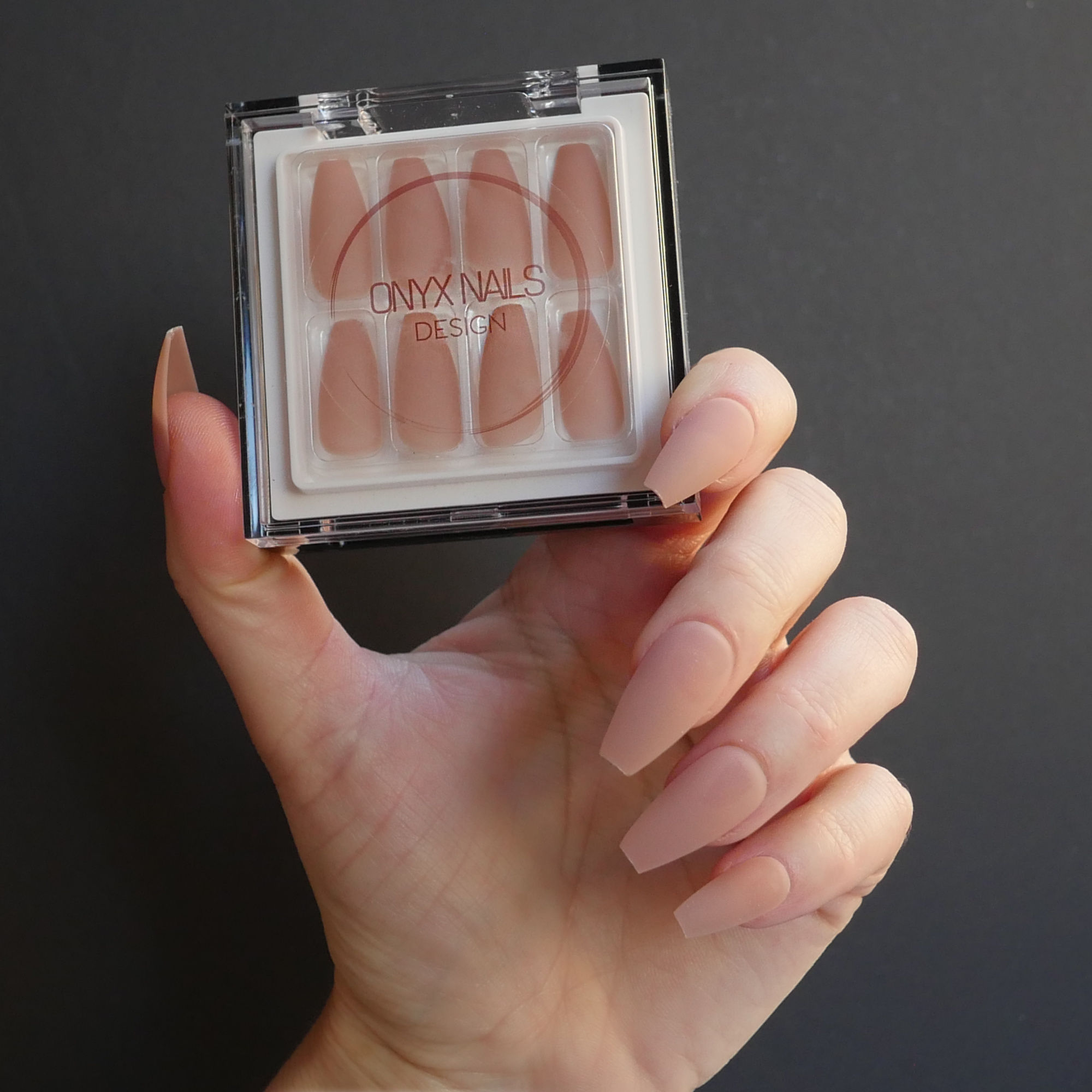 sheer matte pink coffin press on nails