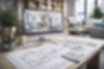 Firefly_gpt-image_View of architect's work tablewith interior blueprints,sketches and mate
