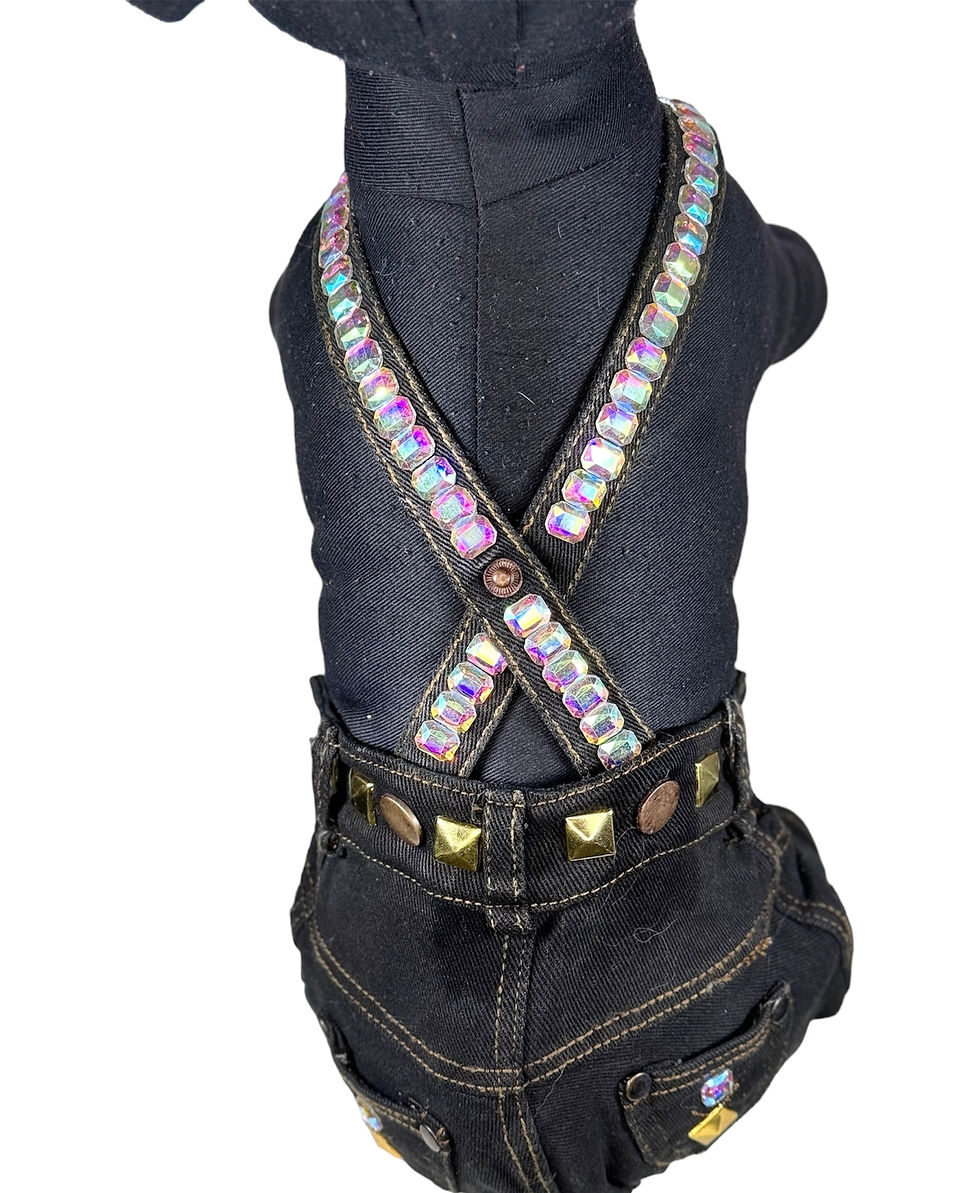 Thumbnail: AB & Gold Studs Glam Denim Overalls ( extra small/small)