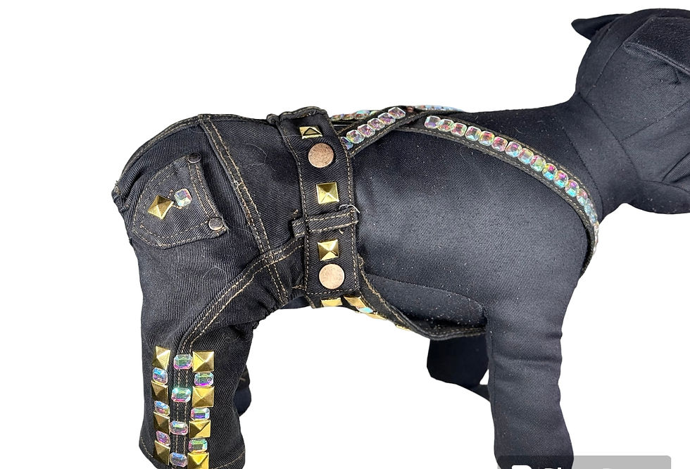 Thumbnail: AB & Gold Studs Glam Denim Overalls ( extra small/small)