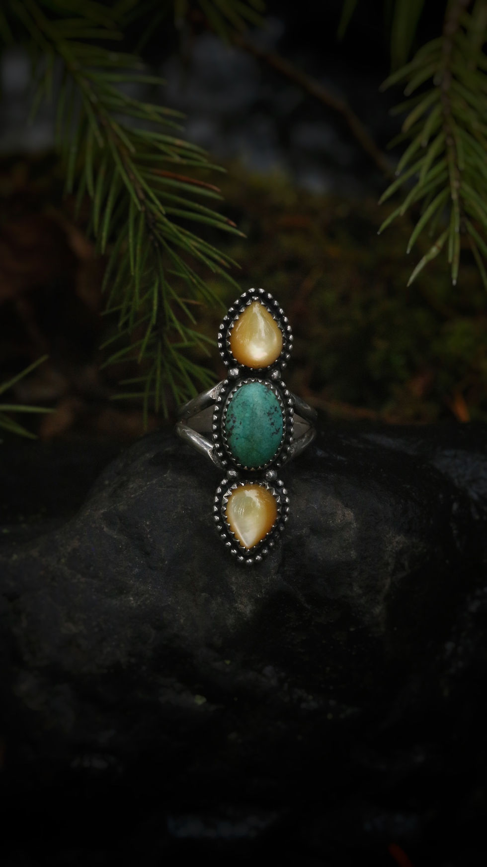 Thumbnail: Yellow Mother of Pearl + Turquoise Ring 