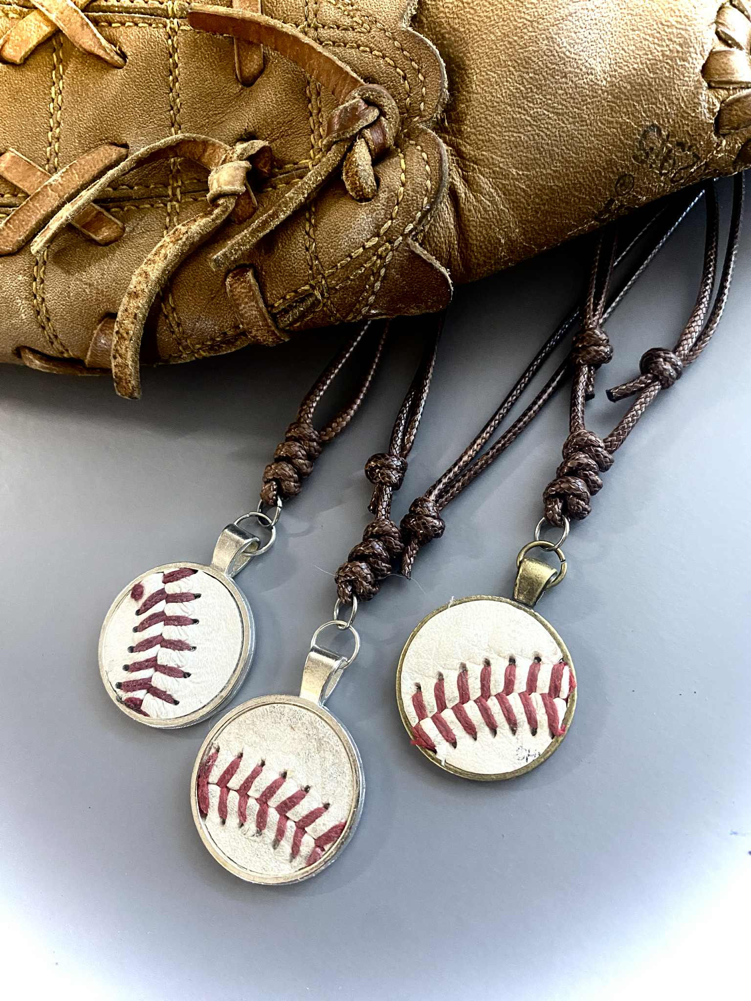 Baseball Round Pendant Adjustable Cord Necklace