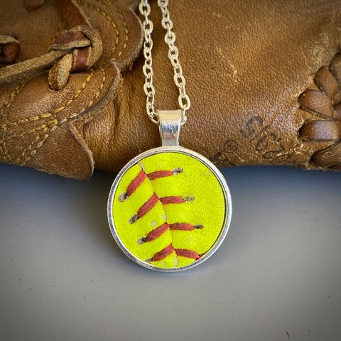 Thumbnail: Softball Round Pendant Necklace - Silver