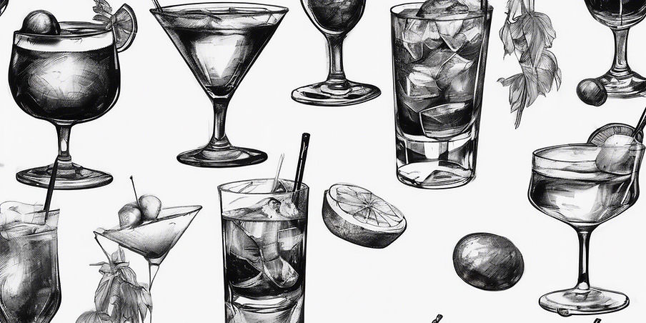 sketched cocktails on the borders, black and white, keep middle of picture clear.jpg