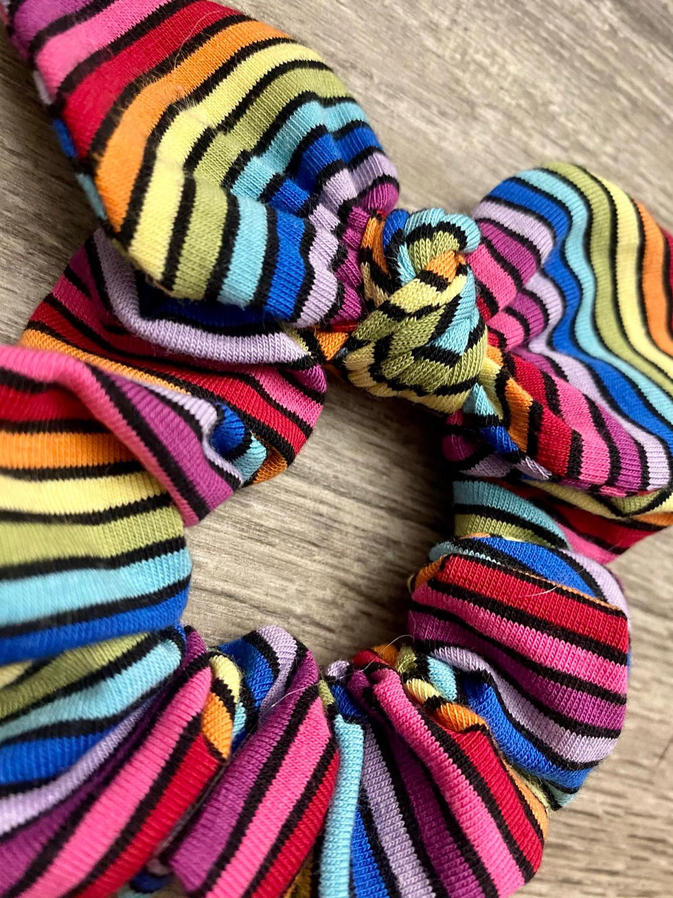 Thumbnail: Black Rainbow Stripe Knot Bow Scrunchie