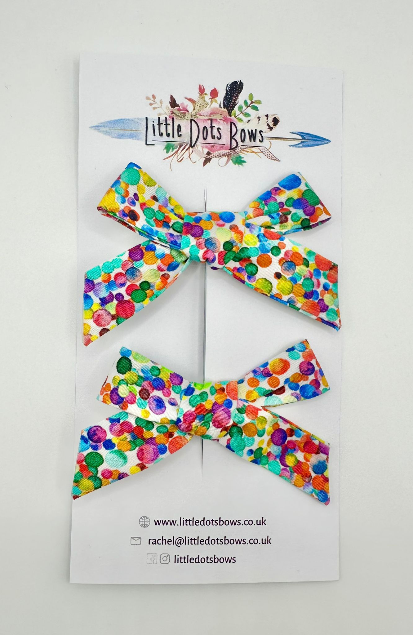 Rainbow Spot Dainty Bow Clip