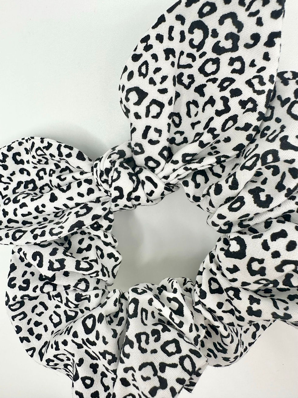 Thumbnail: Mini Black and White Leopard Knot Bow Scrunchie