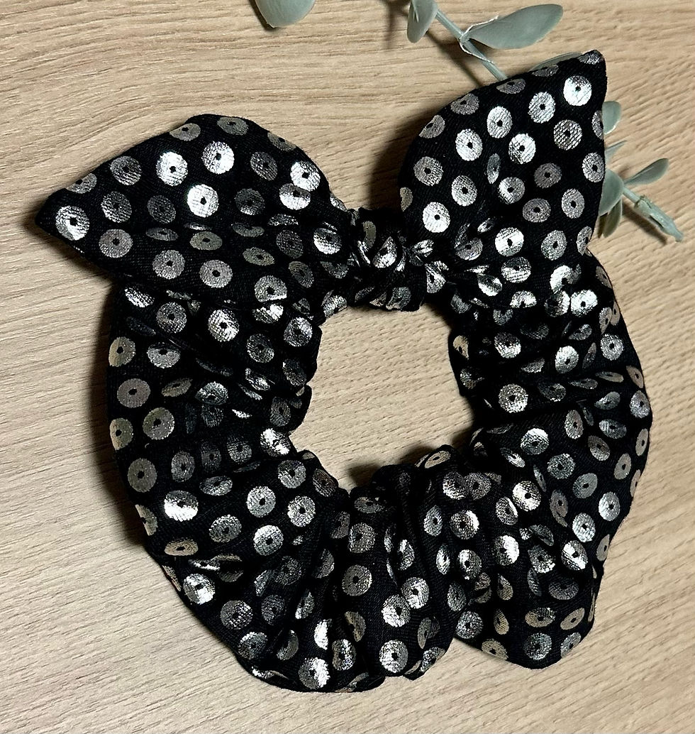 Thumbnail: Black and Silver Disco Knot Bow Scrunchie