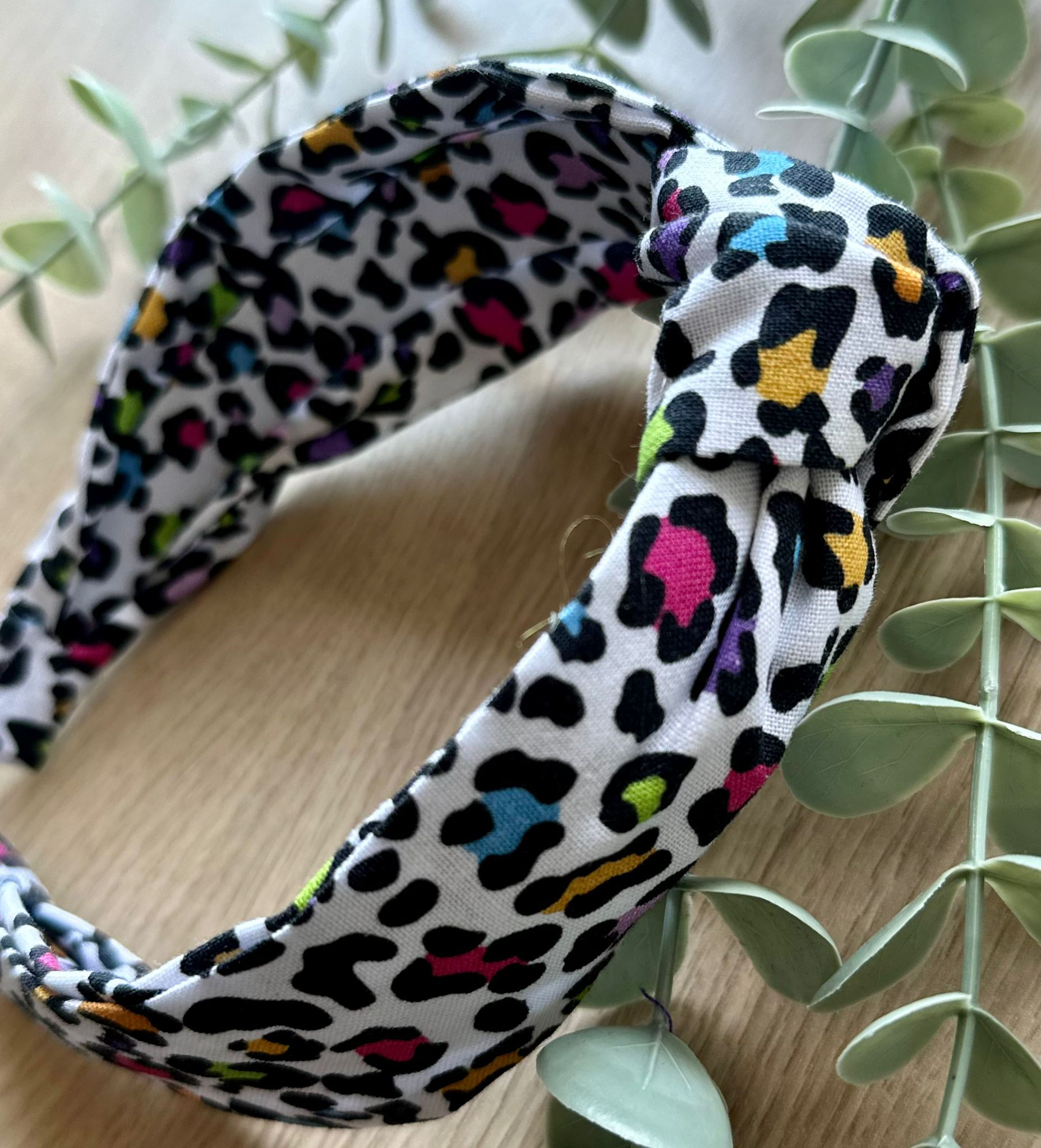 Rainbow Leopard Top Knot Headband