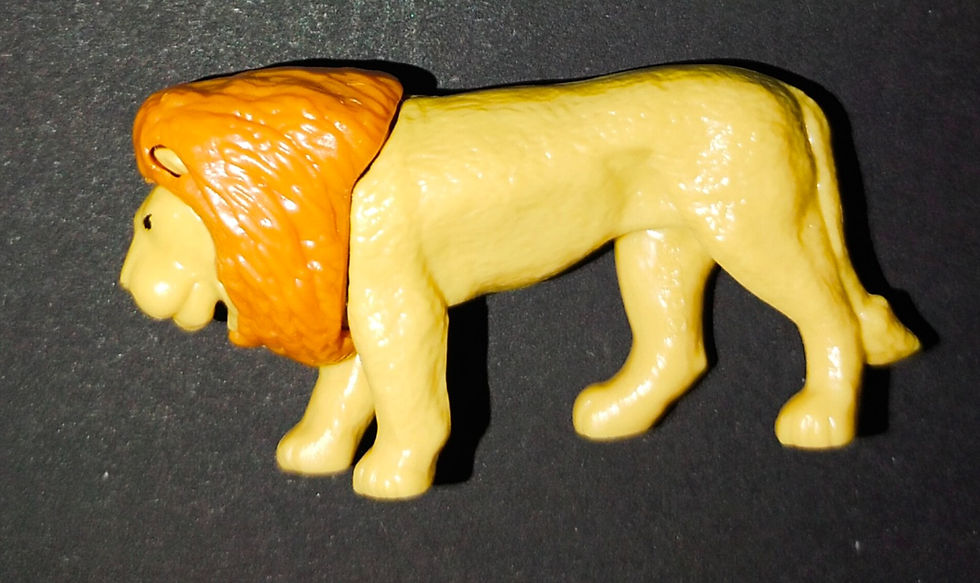 Kovová hračka lva, žlutá a oranžová