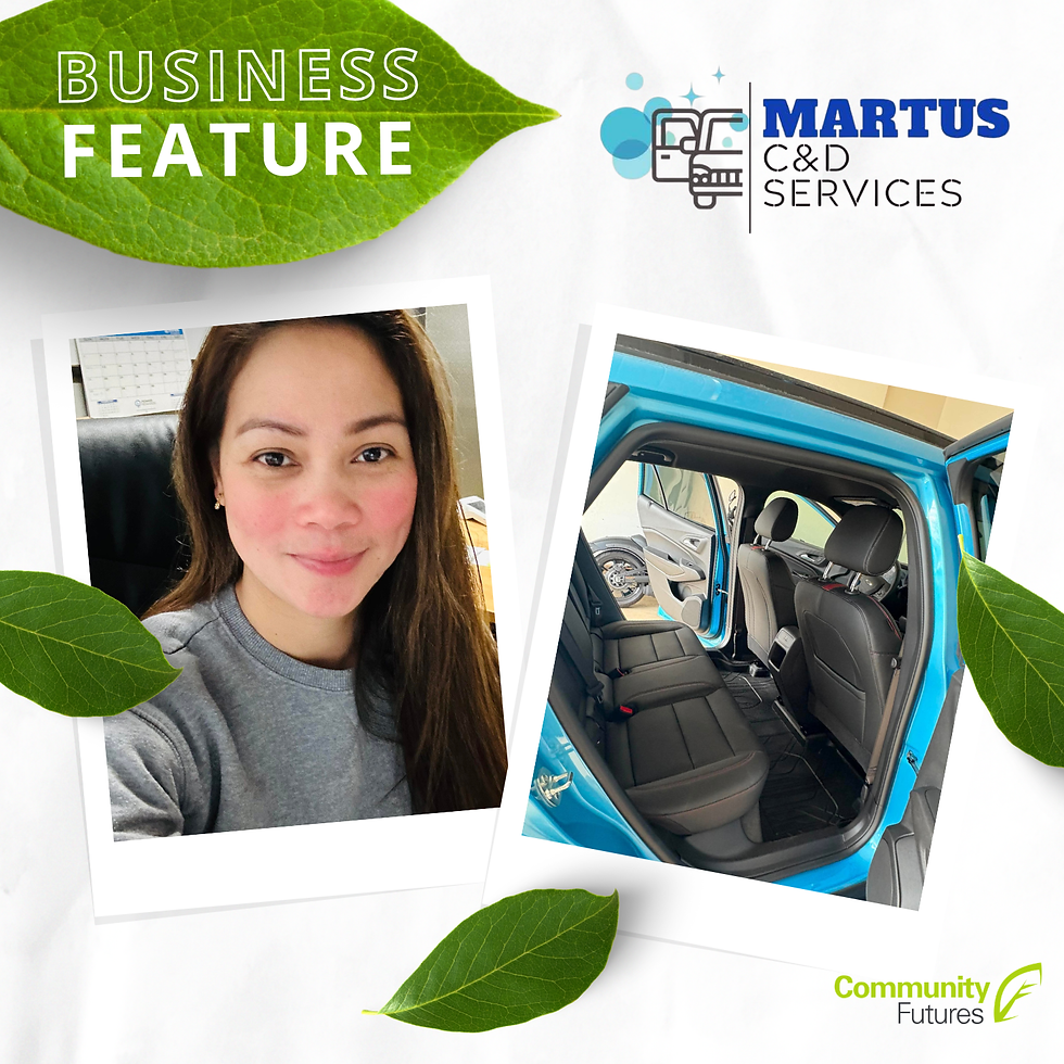 Business Feature is written on a white font with the logo of Martus Cleaning & Detailing Services. Image of Martus, the business owner beside a photo of a car interior after the detailing service