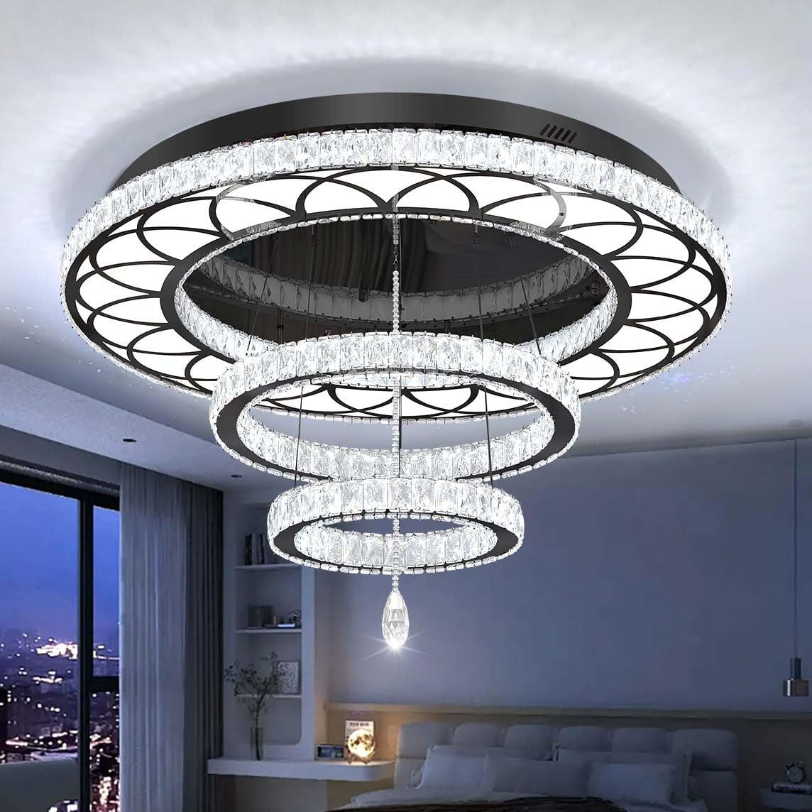 Flashing God W40'' Modern Chandeliers for Living Room Large Crystal Chandelier F