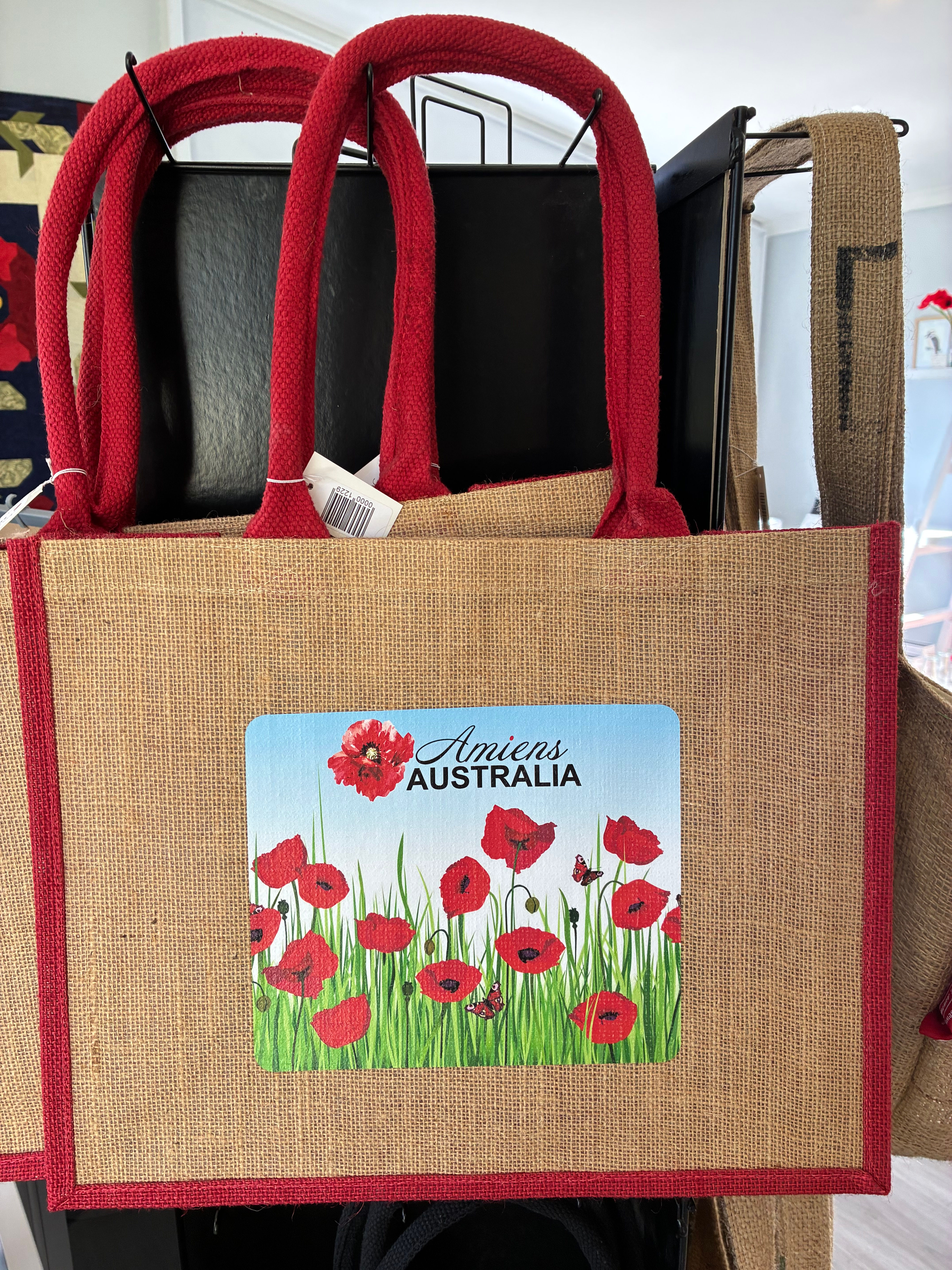 "Amiens Australia" poppy jute tote bag