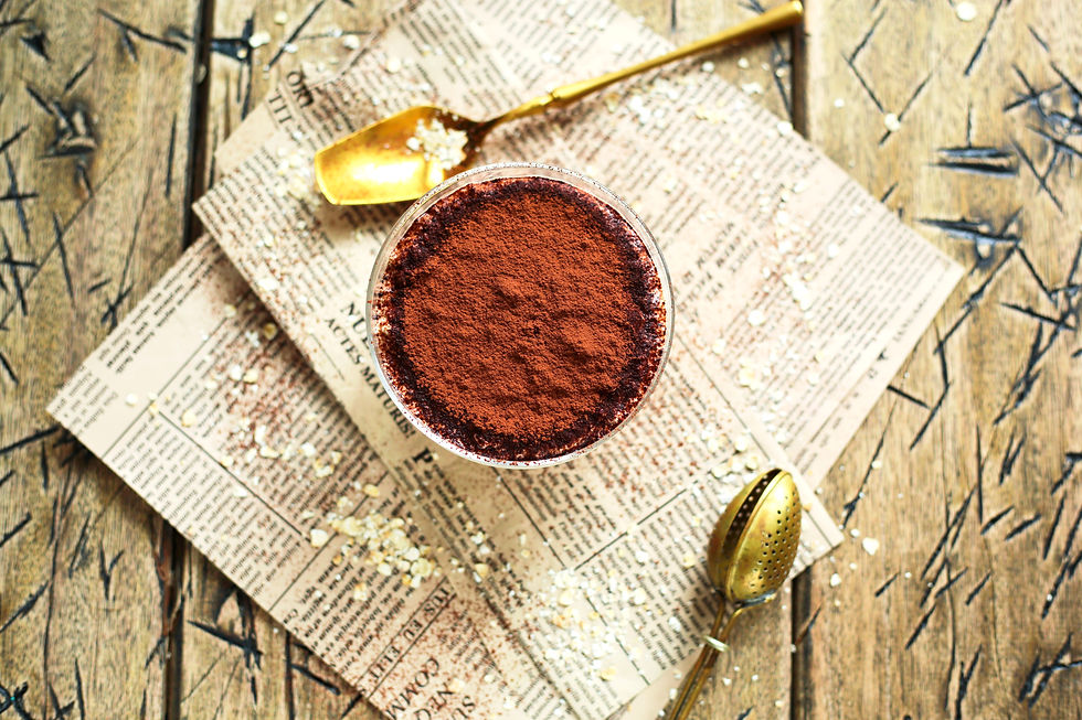 Tiramisu overnight oats dusted with cocoa powder, nutrition for cancer treatment and recovery