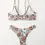 Thumbnail: Fluid Striped Print Bikini Sets, V Neck Ring-Linked High Cut Stretchy Two Pieces