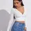 Thumbnail: Ribbed Solid Deep V Neck Long Sleeve Cross Wrap Crop Tops ,
