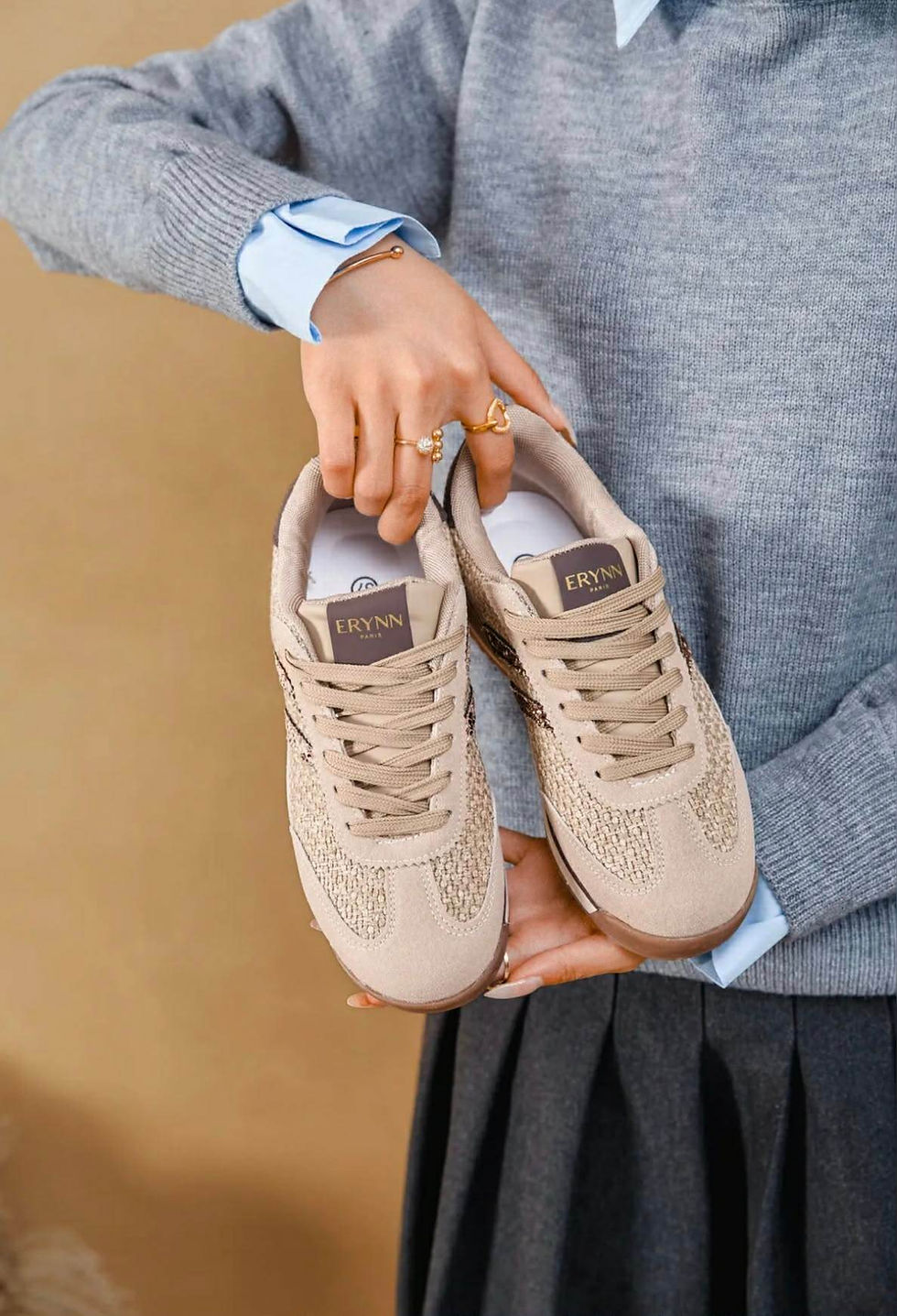 Basket tendance femme, taupe et crème du 36 au 41