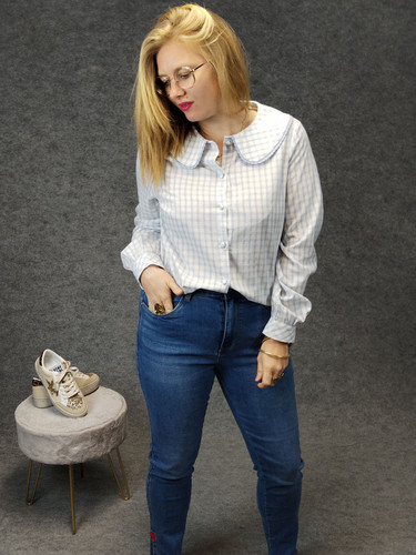 Chemisier vichy bleu femme col Claudine – MOD'Chadeschoux