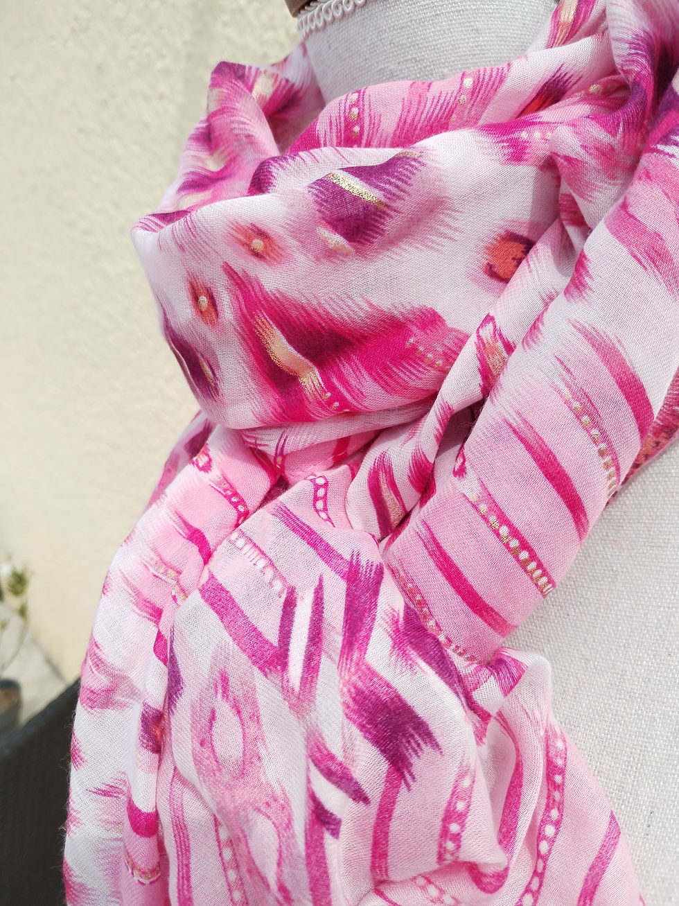 Foulard femme rectangulaire rose fuchsia