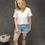 Miniature : Top blanc avec broderies beige et strass, grande taille, femmes