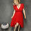Miniature : Robe rouge en gaze de coton, coupe salsa