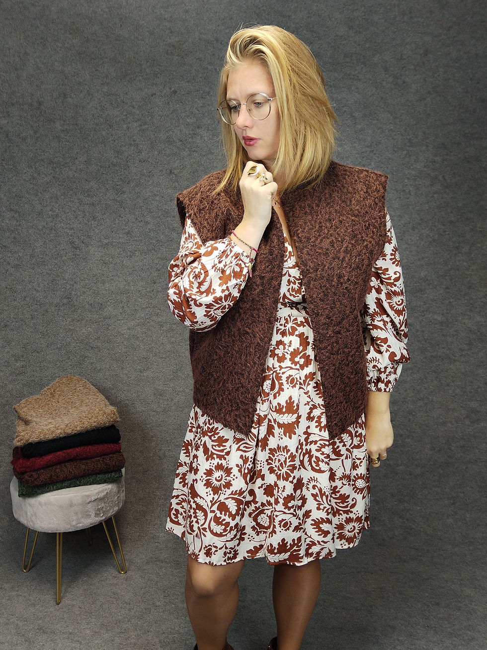 Miniature : Robe courte à motifs d'automne femme grande taille