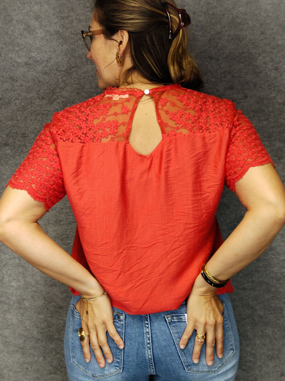 Top rouge/ corail grande taille pour femme