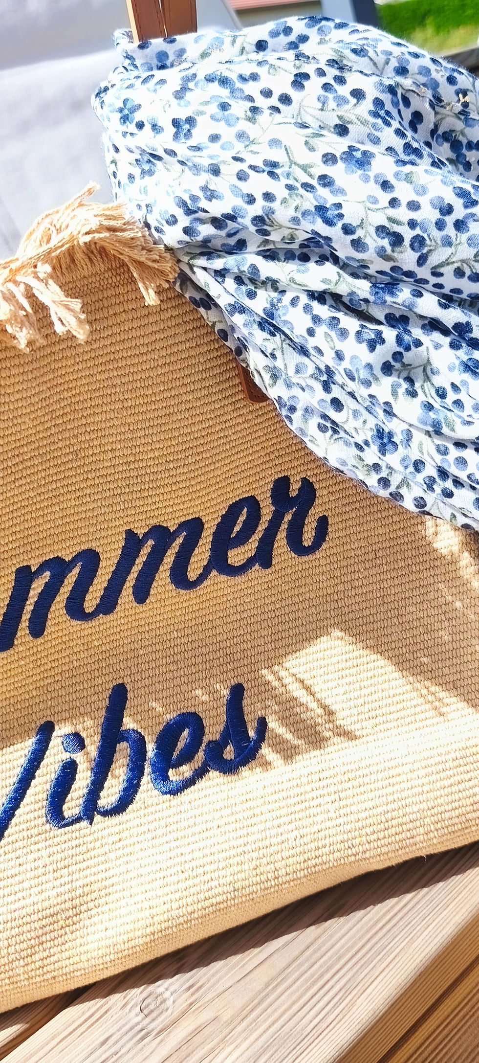 Sac cabas de plage tendance avec inscription "Summer vibes"