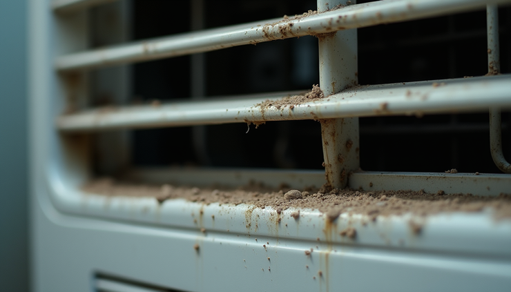 近距離拍攝冷氣機內部積塵情況