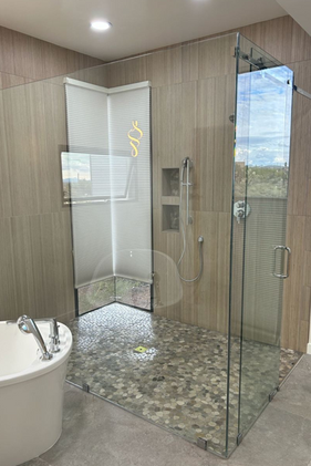 Glass window shower tub bathroom remodel by ht construction